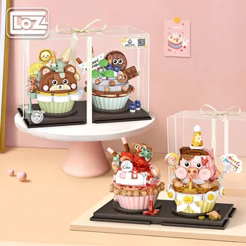 Loz Strawberry Pig Oreo Bear Бумажный Стаканчик Строительные блоки для торта Детская Развивающая игрушка для сборки Украшение рабочего стола Подарок девушке
