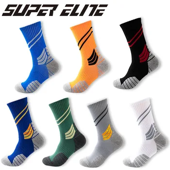 Новые мужские полосатые трендовые спортивные носки, впитывающие пот, нескользящие баскетбольные носки, хлопковые велосипедные носки для бега, весна-осень SKG018
