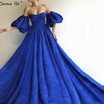 Синие вечерние платья с пышными рукавами и открытыми плечами Дубай Сексуальные Модные вечерние платья Serene Hill LA60923